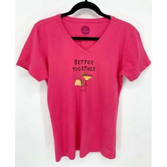 Life Is Good Top Size Small Pink Crusher T-Shirt V-Neck Short Sleeve New B13 - Picture 1 of 9